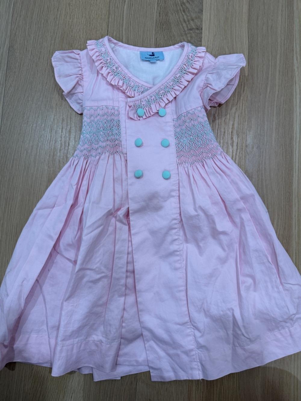 Nanducket Hand-Smocked Pink Ruffle Collar Girls' Dress